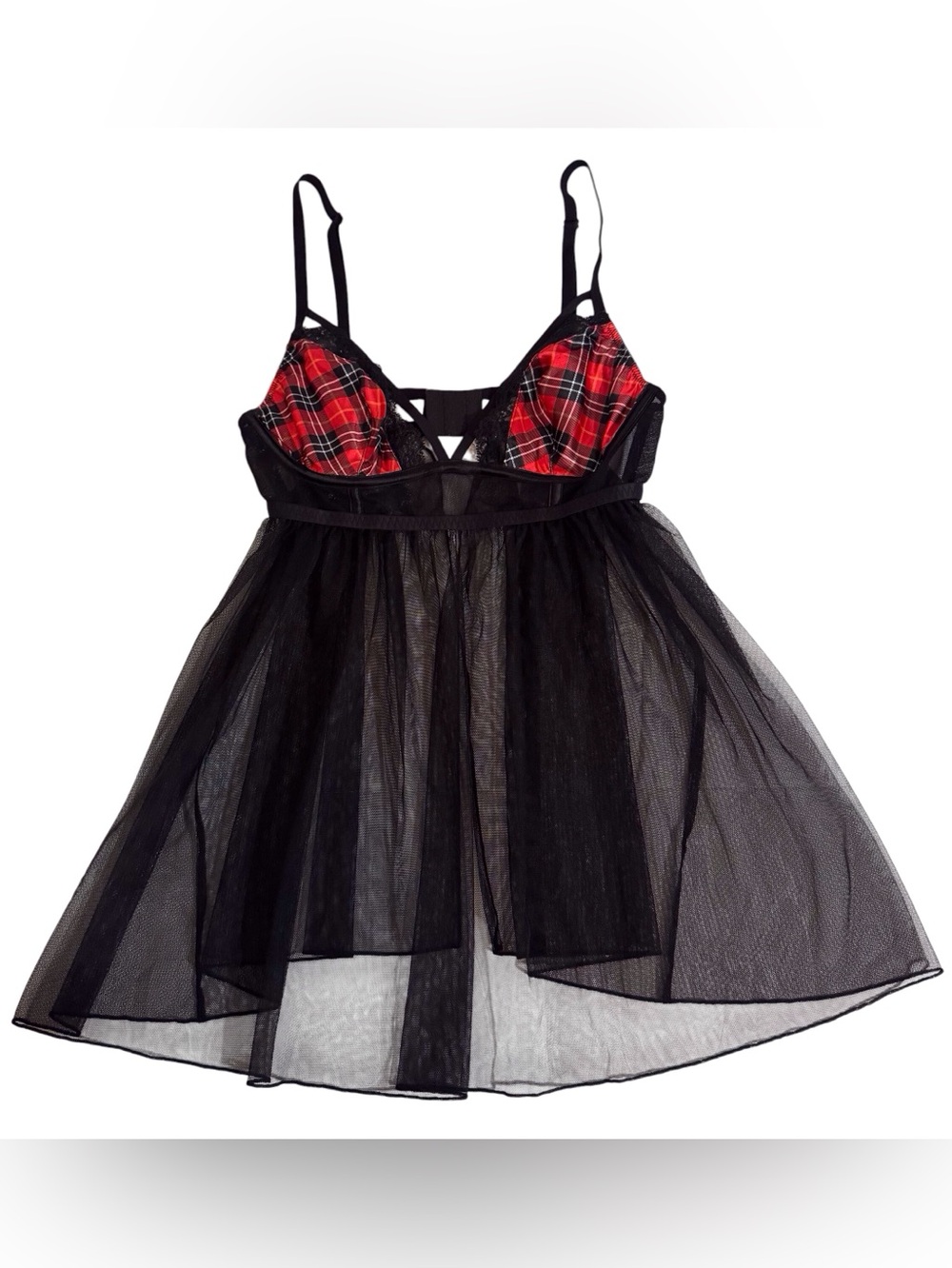 Victorias Secret NWT Size X-Small Plaid Nightie Babydoll Lingerie Romantic Sheer